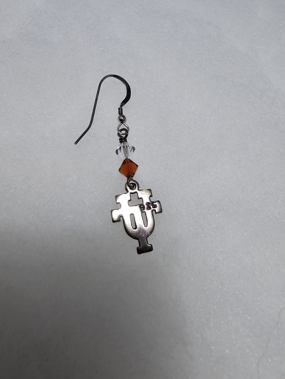 One Sterling Silver Symbol Dangle Earring with Amber Crystal University Of TX